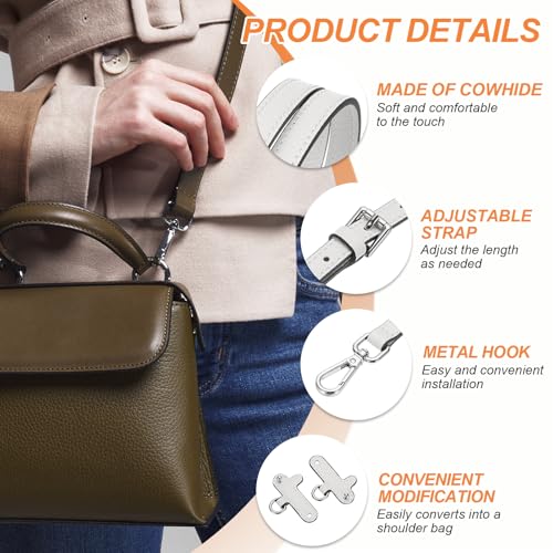 PATIKIL Leather Shoulder Strap, Adjustable Purse Straps Replacement Kit with Clasp for Crossbody Handbag Mini Tote Bag, White - color: White
