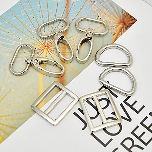 15Pcs Metal Swivel Snaps Hooks with D Rings and Tri-Glides Slide Buckles for Key Lanyard Purse Bag Straps Dog Collars DIY Sewing Hardware Craft (1 inch,Silver) - color: Silver, size: 1 inch