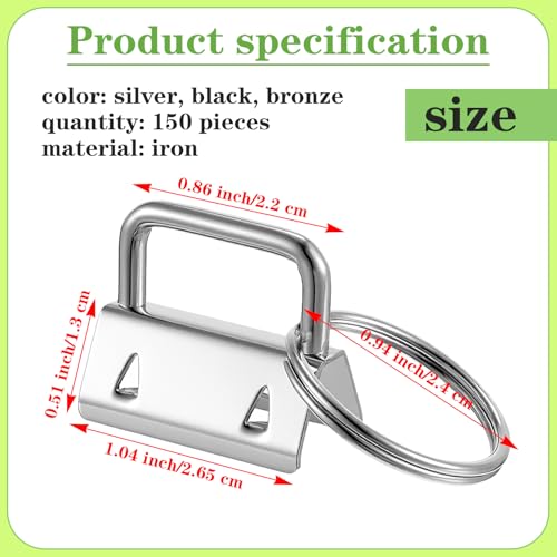 150Pcs Key Fob Hardware 1 Inch Keychain Hardware Set with Split Ring for Wristlet, Key Lanyard, Keychain Making Kit Crafts DIY Supplies for Gifts (3 Colors)