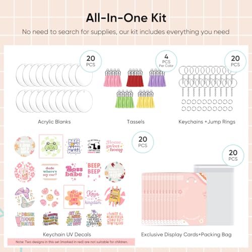 YOPPIX 140 PCS Acrylic Keychain Blank Set, Funny Double-Sided UV DTF Stickers Acrylic Keychain Making Kits for Vinyl DIY Craft Project - color: Funny
