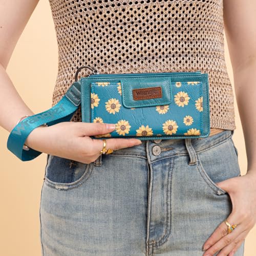 X Wrangler Western Wallet for Women Card Cases & Money Organizers Wristlet Wallet with Zipper Pocket - color: X Turquoise