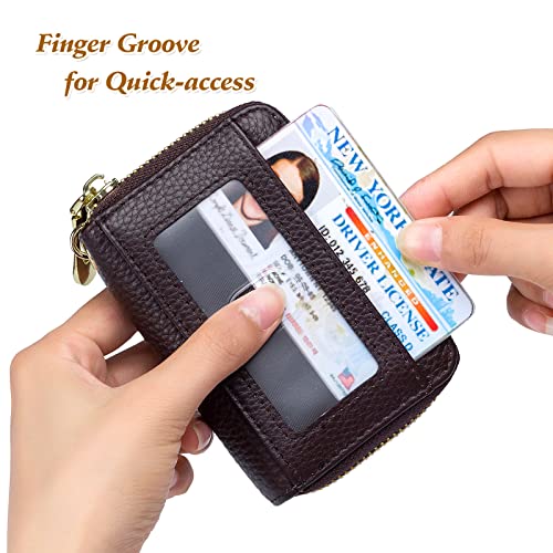 imeetu Rfid Credit Card Holder, Businese Card Case, Wallet for Women Men | Genuine Leather Card Wallet with id Window, Keychain & Double Zipper, Water-resistan Small Wallet with Gift Box, Daily Travel - color: Pro - Coffee