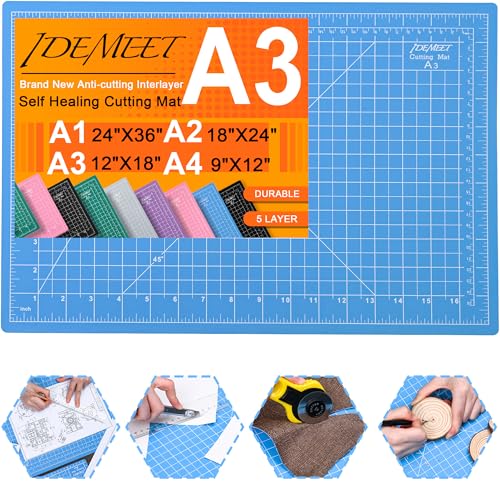 Density-upgraded 18"x12" Self Healing Cutting Mat, Idemeet Rotary Sewing Mat for Crafts, 5-Ply Blade Table Protector Cut Board for Fabric Leather Cutting Quilting Modeling Hobby Project, A3, Blue - color: Blue, size: 18"L x 12"W
