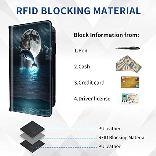 DEGDFSGR Checkbook Cover - Premium Leather Standard Duplicate Register Check Card Book Holder Wallet with RFID Blocking Function for Girl Men Women,Dolphin Moon Night - color: Dolphin Moon Night