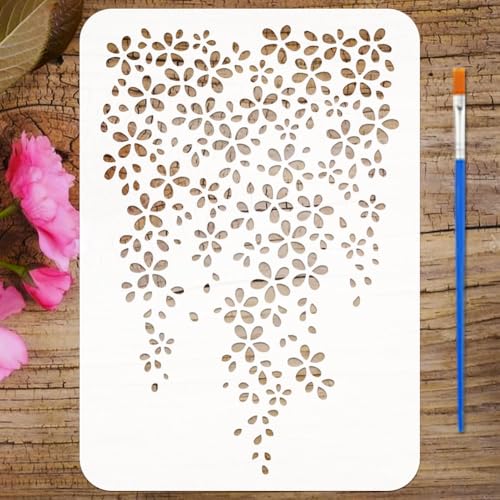 FINGERINSPIRE Wisteria Flower Stencils with a Brush 11.7x8.3Inch Flowers and Vines Painting Stencils Floral Stencil Plant Themes PET Template for Wood Floor Tile Wall Fabric Furniture DIY - color: Wisteria Flower