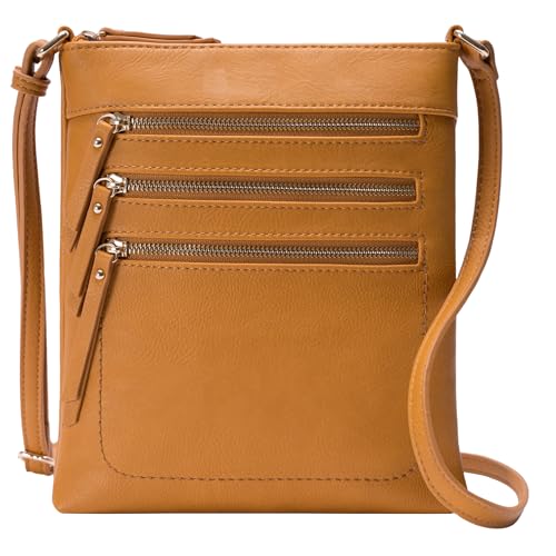 Solene Crossbody Bag Functional Multi Pocket Messenger Purse Top Zip Closure Shoulder Handbag With Adjustable Strap - color: Mustard