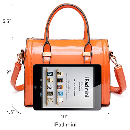 Shiny Patent Faux Leather Handbags Barrel Top Handle Purse Satchel Bag Shoulder Bag for Women - color: Orange