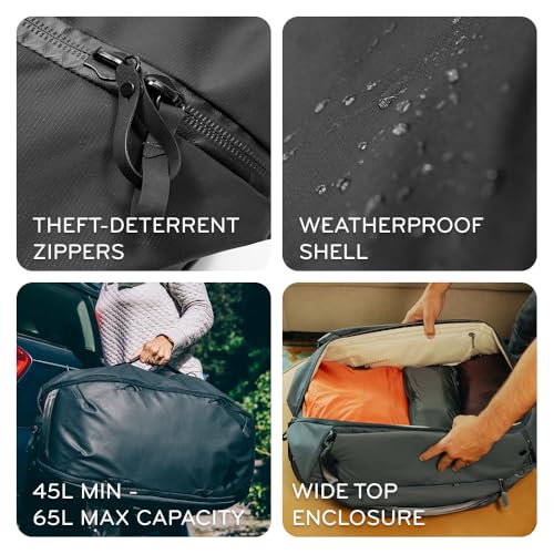Peak Design Travel Duffelpack 45-65L, Ocean, Weatherproof Duffel Backpack, Expandable Design, Extra-Long Zip Path, Stowable Straps, Fits Packing Cubes and Camera Cubes, Versatile Duffel Bag for Travel - color: Ocean