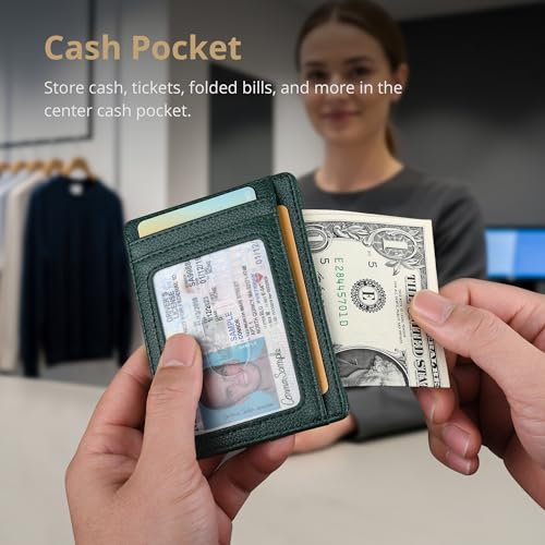 Buffway Slim Minimalist Front Pocket RFID Blocking Leather Wallets for Men and Women - Lichee Green - color: Lichee Green