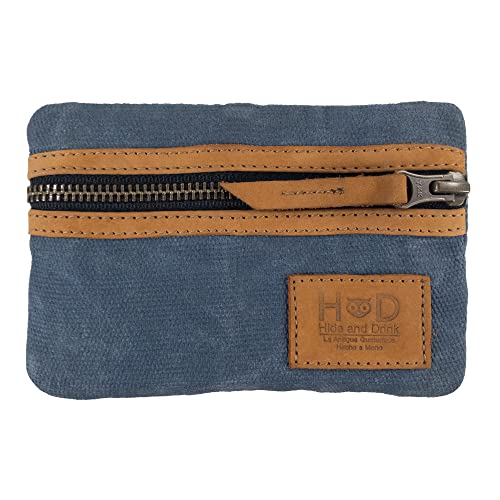 Hide & Drink, Multi-Tool Pocket Pouch, Compact Multipurpose EDC Zippered Bag, Mini Camping Tool Case, Waxed Canvas, Knife Holster, Handmade Slim Organizer - color: Blue Mar/Old Tobacco