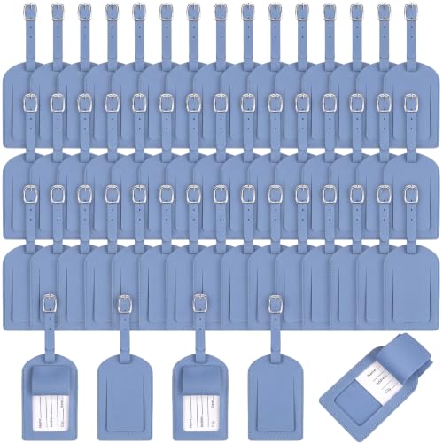 Hillban 50Pcs Leather Luggage Tags for Suitcase,Wedding Favors - color: Light Blue