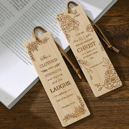2 Pcs Bible Bookmarks for Women, Bamboo Religious Christian Bookmarks Gifts for Women Book Marks for Reading (Plant) - style: Plant
