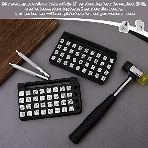 ZMAAGG Leather Stamps, 71 PCS Leather Stamping Tools, Leathers Stamping Kit | Leather Stamps for Leathers Working, Leather Letter Stamping Kit with Letters, Numbers and Patterns, Punch Tools - size: 71 PCS