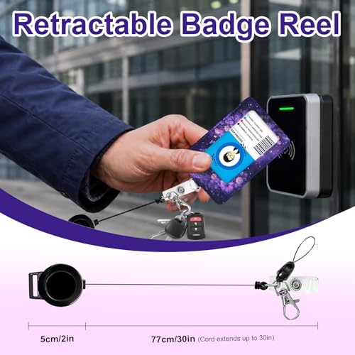 Butterfly Lanyard with ID Card Holders, Retractable Badge Reel with 360° Rotate Clip,RFID Blocking ID Badge Holder with Adjustable Breakaway Lanyard for Keys,Gift for Women Nurse Teacher Office,Purple - color: Butterfly Purple