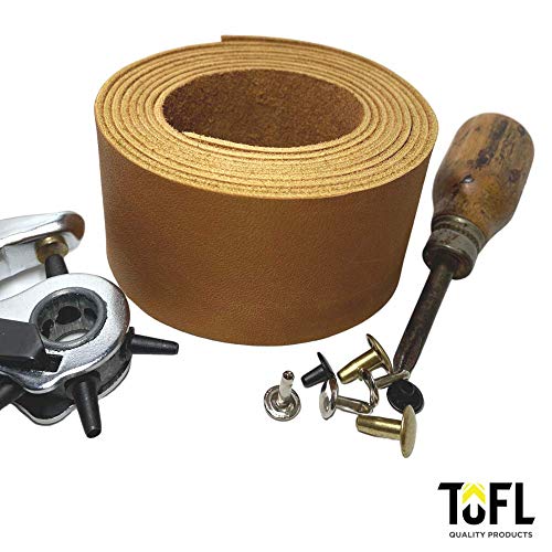 Genuine Top-Grain Leather Strap | 48 Inches Long | 2 Inches Wide | 1/16 Inch Thick (4-5 oz) | 1 Leather Strip for DIY Arts & Craft Projects, Clothing, Jewelry, Wrapping | Tan | 48" L x 2" W x 1/16" Thick | Smooth Grain & Suede Back | Trim, Wraps & Decorat