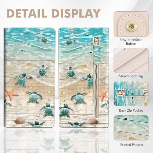 Anikathy Womens Wallet, Rfid Wallets for Women,Slim Thin Credit Card Holder Organizer Purse,PU Leather Cute Long Bifold Clutch Cash Wallet with Zipper Coin Pocket,Ladies Gift,Beach Turtles - color: Beach Turtles