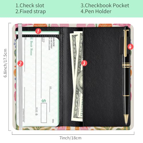 Checkbook Cover for Personal Checkbook, Cute Pu Leather Check Book for Women & Men, Slim Checkbook Holder with Pen Holder and Built-in Clear Plastic Divider, Retro Floral - color: Retro Floral