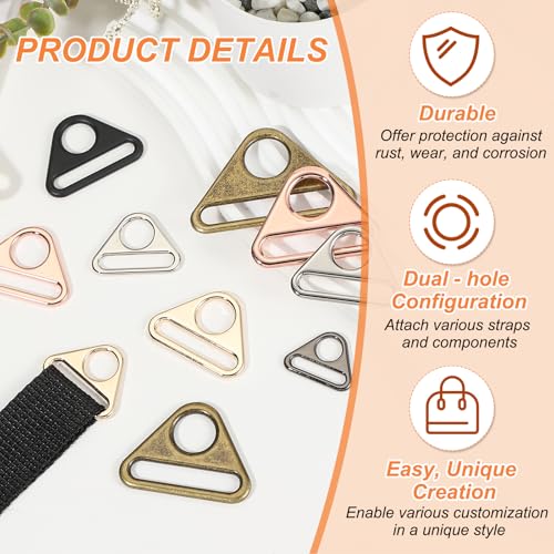 PATIKIL Triangle Buckle Adjuster, Triangle D Ring Metal Buckles with Bar Swivel Clip for Bag Straps Webbing Dog Tag Clip - color: Rose Gold/Matte Black, size: 1 Inch