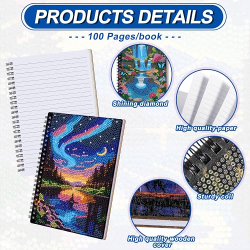Fullhawl 6 Pack 5D DIY Diamond Art Crafts Kit for Adults Office Supplies Beginner A5 Leather Diamond Painting Gift for Women Art Cover Craft Accessories with Tool (Aurora Painting) - style: Aurora Painting