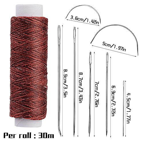 Ftyiwu Waxed Thread Upholstery Needle and Thread 32 Yards Leather Sewing - color: Red Coffee, size: 32Yard