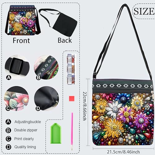 LSQFS DIY Diamond Painting Crossbody Bag, Diamond Art Kits for Adults, Colorful Floral Gem Art Purse, Craft Kits for Women with Adjustable Strap - color: Flower 4