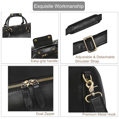 Genuine Leather Travel Bag for Men Large Capacity Luggage Duffel Bag with Shoe Compartment, Shoulder Handbag for Holiday Business Trip Outdoor - color: 52cm-Black