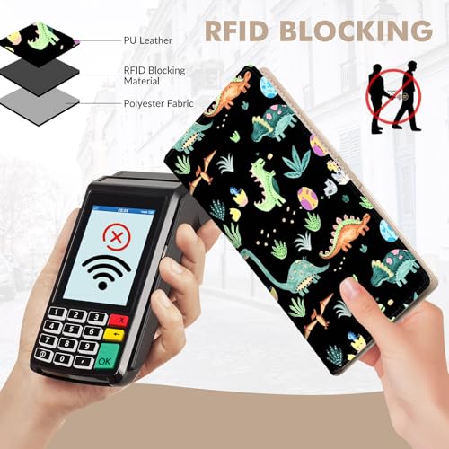 Anikathy Womens Wallet, Rfid Wallets for Women,Slim Thin Credit Card Holder Organizer Purse,PU Leather Cute Long Bifold Clutch Cash Wallet with Zipper Coin Pocket,Ladies Gift,Dinosaur X - color: Dinosaur X