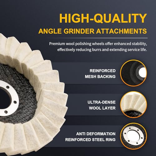 3Pcs 5" Wool Felt Polishing Wheel Discs for Metal Aluminum Grinder | Buffing Wheel for Angle Grinder. Layered Flap Design for Stainless Steel & Chrome Polishing, Jewelry & Auto Mirror Finish.
