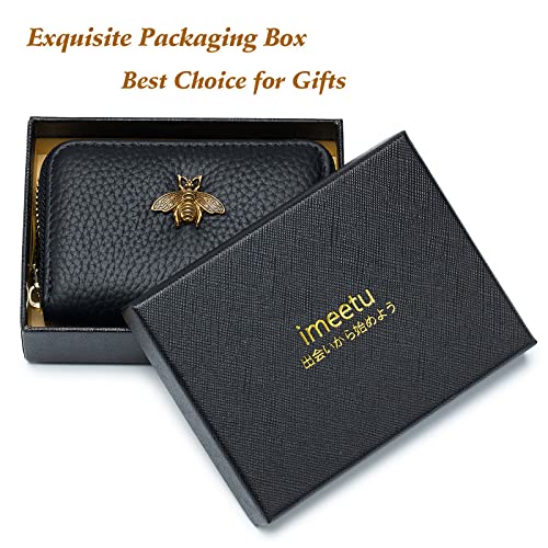 imeetu RFID Credit Card Holder, Small Card Wallet Women, Leather Card Case | Genuine Leather Women's Card & id Cases, Change Coin Purse with Zipper Keychain id Window, 20 Colors & 3 Styles, Daily, Gifts - color: Pro - Peacock Blue, size: Pro