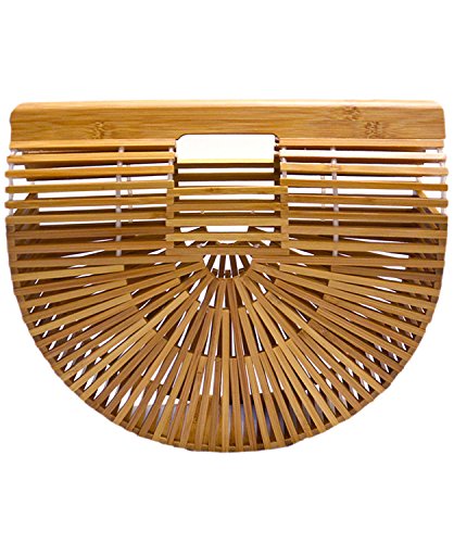 Miuco Womens Bamboo Handbag Handmade Large Tote Bag Straw Beach Bags | Beach Purse Size - size: Small