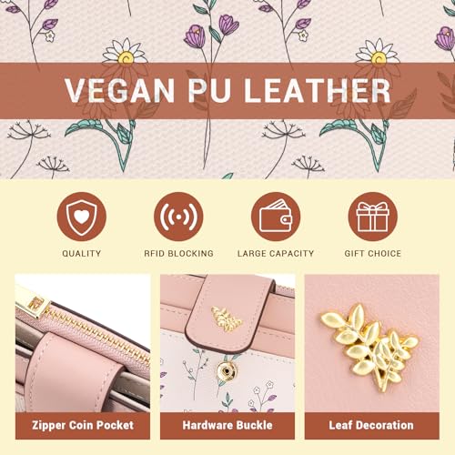 YINHEXI Women’s Wallet, Compact and Small Bifold PU Leather Card Holder, Mini Purse with Coin Pocket for Ladies, Girls (Floral Pink) - color: Floral Pink