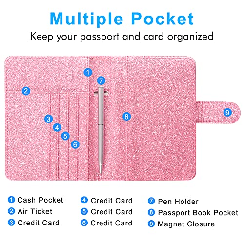 Passport Holder Cover, ACdream Protective Premium Leather RFID Blocking Wallet Travel Case for Passport/Credit Card/Air Ticket, - color: Glitter Pink