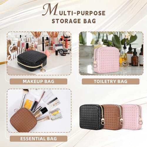 5.5" Mini Makeup Bag, PU Leather Cosmetics Pouch for Purse, Portable Travel Makeup Pouch with Ring Buckle (Pink, Small Checkered) - color: Small Plaid Pink-5.5 inch