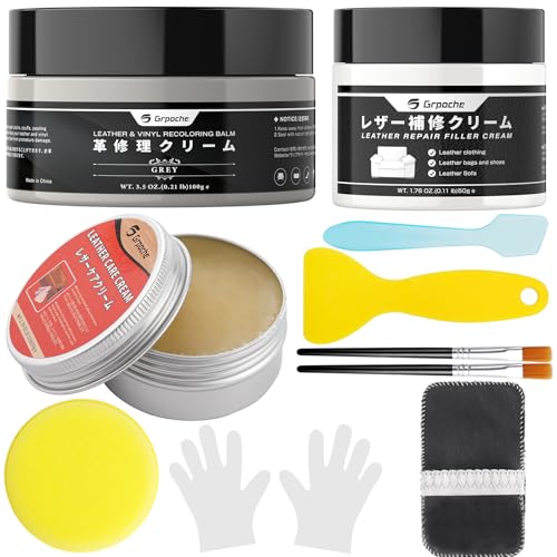 Leather Recoloring Balm Grey, Mink Oil Leather Conditioner & Leather Filler Cream, Leather Repair Kit for Furniture,Vinyl Repair Kit Restore Couches, Car Seats, Purse, Scratch, Peeling, Burn Holes - color: Grey