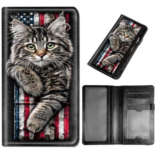 DEGDFSGR Checkbook Cover PU Leather Checkbook Covers for Women for Duplicate Checks, Check Book Covers with RFID Blocking Function for Personal Checkbook, American Flag Cat - color: American Flag Cat