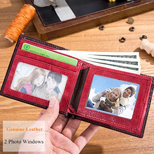 BULLCAPTAIN RFID Wallets for Men,Genuine Leather Wallet QB-05（Crimson ） - color: Crimson