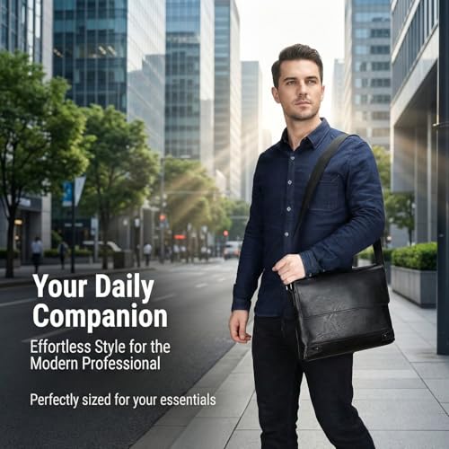 Messenger Bag for Men, 13 inch Purse Crossbody Bag, Waterproof Shoulder Bag for Office Business - color: Black