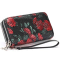 GOIACII Women's Wallet RFID Blocking Leather Wristlet | 2 Zip Around, Large Capacity, Credit Card Holder, Ladies Phone Clutch Purse - color: B03 Red Rose