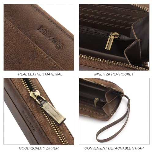 Leather Wallet Women,RFID Blocking Wristlet Wallet(khaki) | Large Capacity Design With 12 Credit Card Slots,Zip Coin Pocket,Cash Pocket,Detachable Wristlet,Daily Shopping Travel Wallet - color: a5-khaki