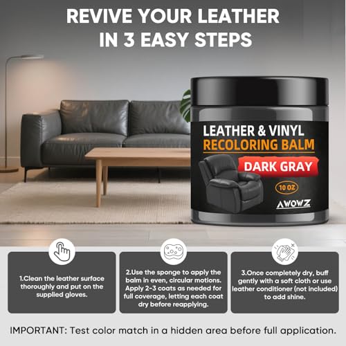 Leather Recoloring Balm - Scratch Repair & Color Restore Kit for Faded Leather, Leather Couch & Car Seats - 10OZ Leather Restorer Balm for Furniture, Auto Interior, Vinyl, Accessories (Dark Gray) - color: Dark Gray, size: 10 OZ