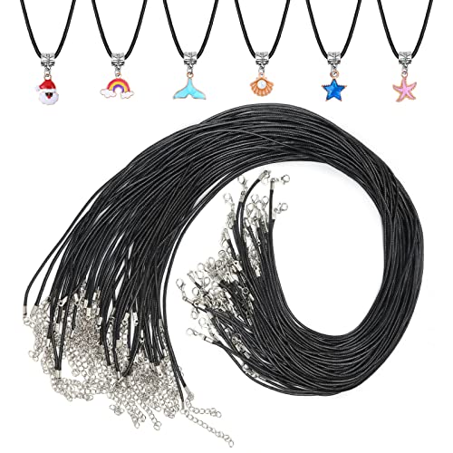 Paxcoo 50Pcs Black Waxed Cotton Cord, 24 Inch Necklace String Rope with Clasp, Bulk for Charms, Pendants, Bracelets, Jewelry Making Supplies and Beading Supplies - size: 24 Inches