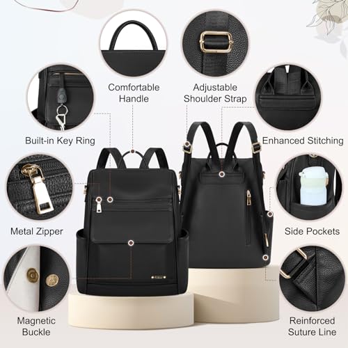 NUBILY Backpack Purse for Women Leather Anti-Theft Mini Backpack Fashion Designer Handbag Convertible Travel Bag Ladies Shoulder Bags, Black - color: Black