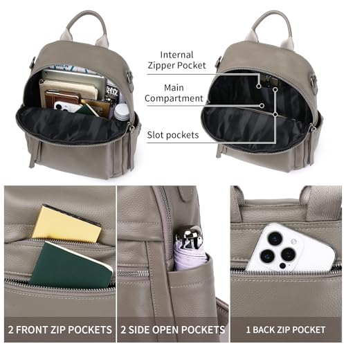 Genuine Leather Backpack Purse for Women - color: Grey