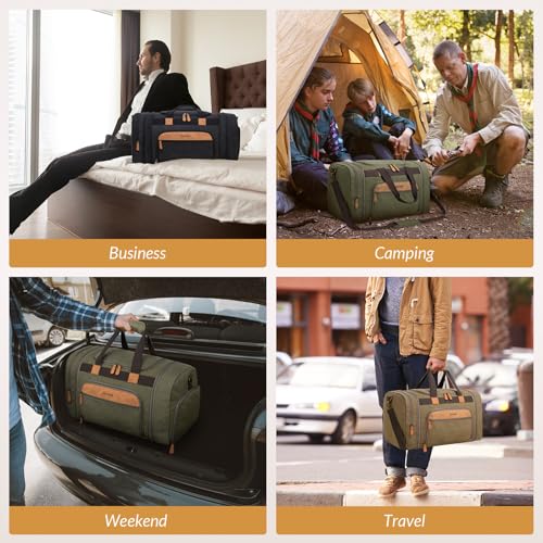 Canvas Duffle Bag 50L Expandable Travel Weekender Bags, Brown | Travel Duffel Bags for Men Women, Weekender Overnight Bag with Shoes Compartment, for Travel, Camp, Gym, Business - color: Brown