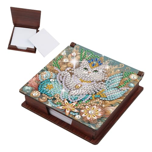 JISHSHAY Diamond Painting Note Box Cat Diamond Art Notecard Box Animal Gem Art Sticky Note Holder Gem Painting Mosaic Kits for Adults Embroidery Kit Memo Pad Holder, Contains 160 Sheets of Paper - color: Cat 1