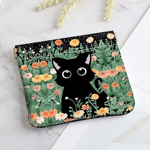 2Pcs PU Leather Small Squeeze Coin Purse Pouch Mini coin Bag Unique And Cute Wallet Cosmetic Bags Change Bag For Women Girls Men （Flowers and Black Cats - color: Flowers and Black Cats
