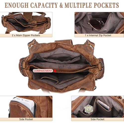 Angel Kiss Hobo Bags for Women Vegan Leather Shoulder Purses and Handbags Ladies Roomy Tote Bags Purse with Crossbody Strap - color: Brown