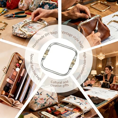 4 Pcs Metal Purse Frame 7.4" Kiss Lock Clasp Bag Frame Purse Hardware Inner Kiss Clasp Rectangle Lock for DIY Handle Bag Crafting Sewing Materials