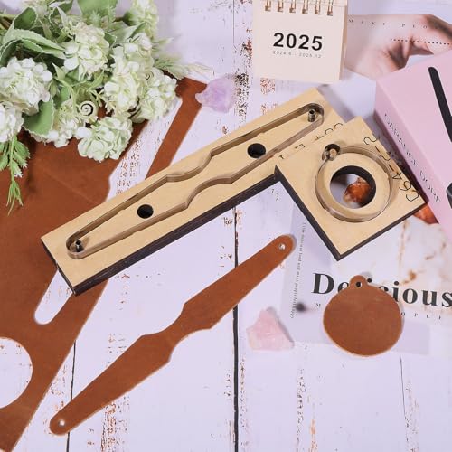 GLOBLELAND 2Pcs Leather Cutting Die Set Wood Dies for Keychain Leather Pendants Metal Cutting Template Die Cutter with Smooth Wooden Base for DIY Crafts - style: Keychain