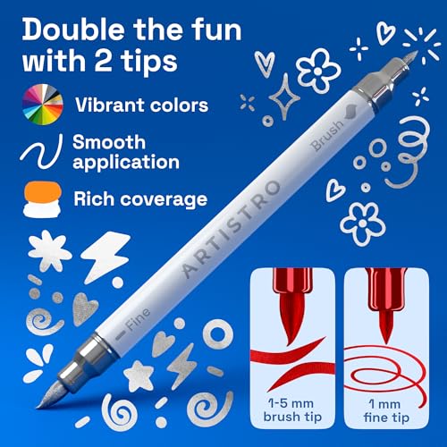 ARTISTRO 24 Metallic Dual-Tip Acrylic Paint Marker Pens for Drawing